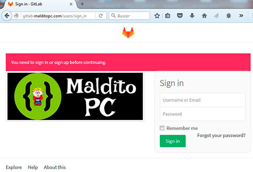 GitLab malditopc.com login page